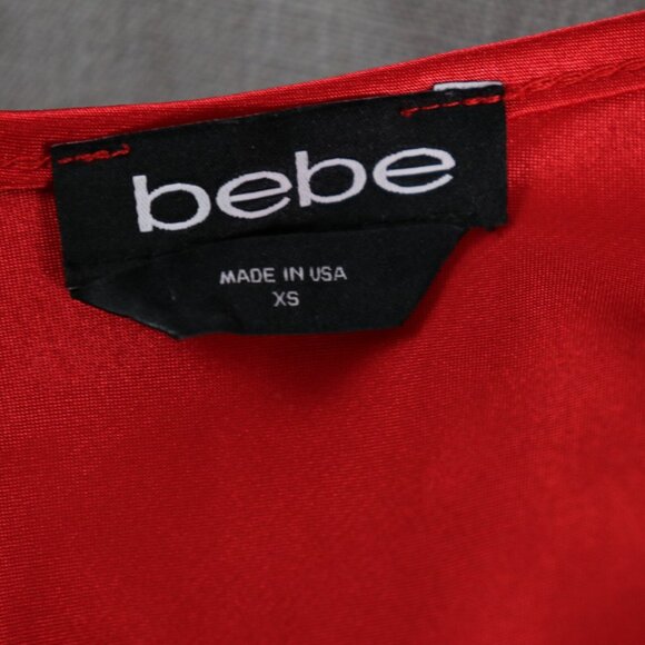 Y2K Bebe Red Satin Slip Midi Dress XS Cowl Neck Spaghetti Straps Made in USA - Picture 2 of 12